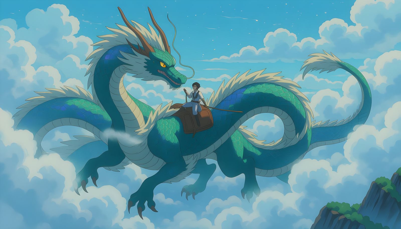 Eastern Dragon and Rider in Anime Style