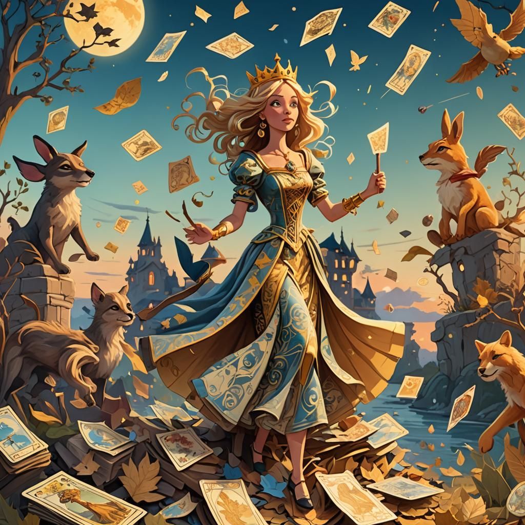 Magical Tarot Cards Blown in Air, Fantasy Art