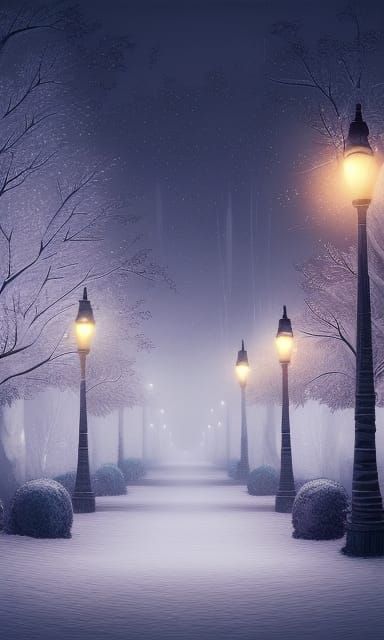 Snowy Night Avenue in Detailed Matte Painting