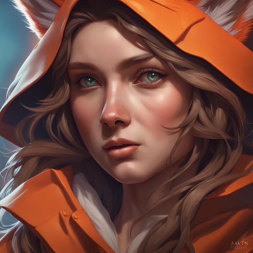 Fox Girl Portrait in Art Nouveau Style