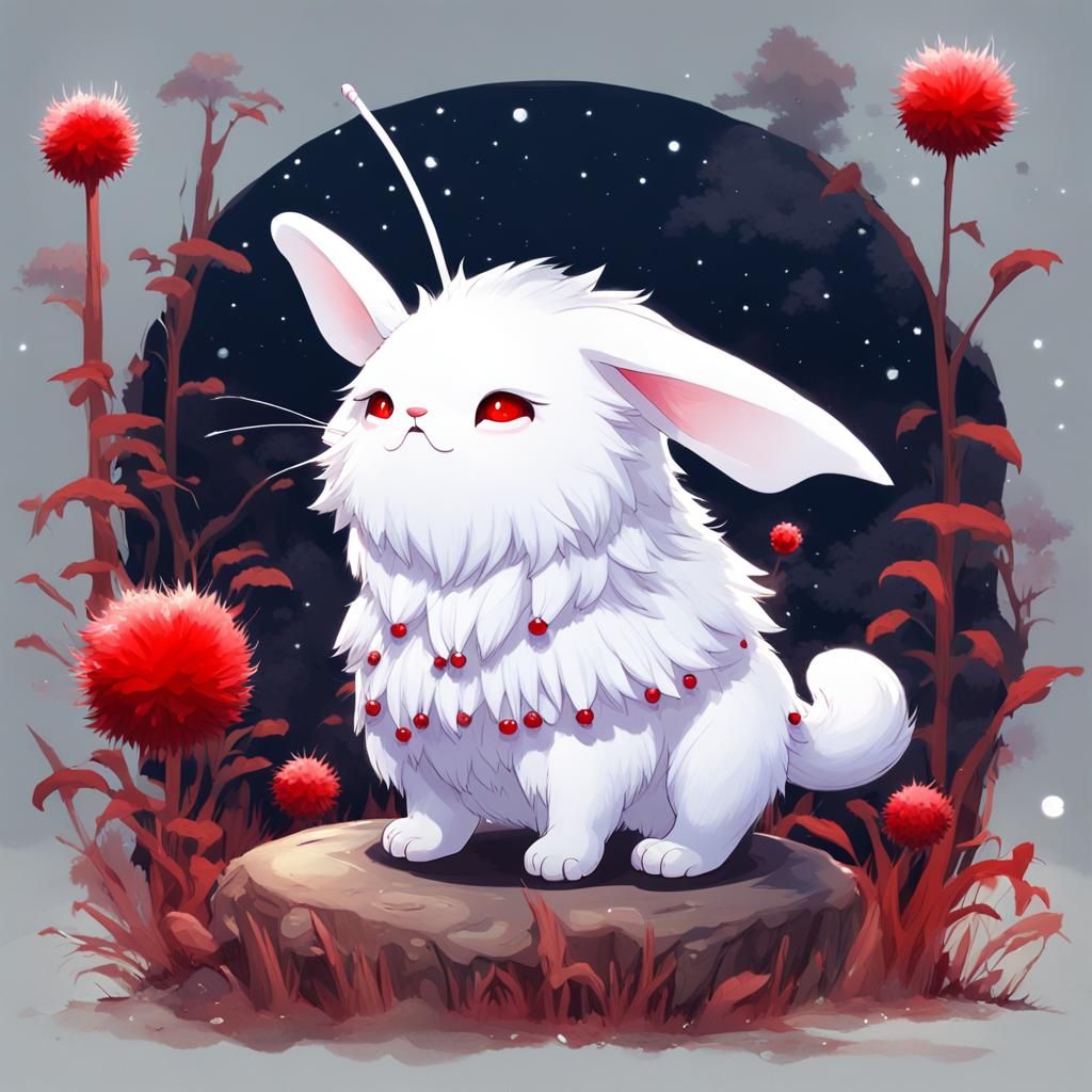 Chubby Chibi Creature in Ethereal Garden