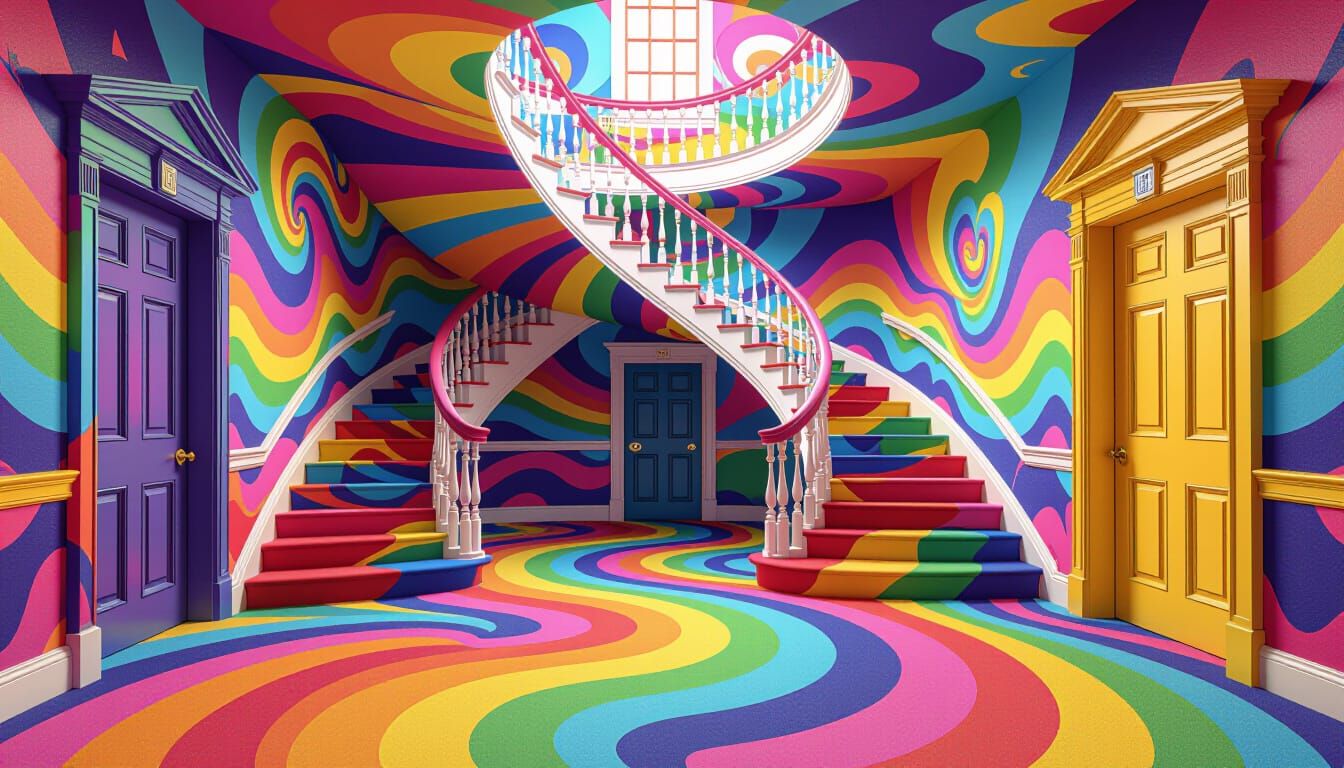 Surreal Tye Dye Room with Inverted Stairwells