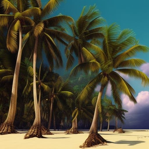 Giant Palms on Tropical Beach: Digital Matte Painting