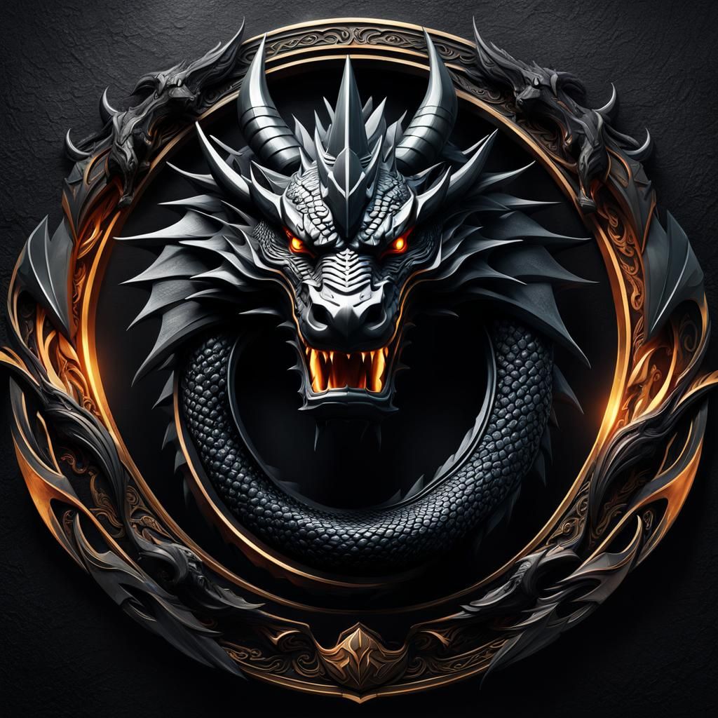 Stylized 2D Black Dragon Logo: Digital Matte Painting