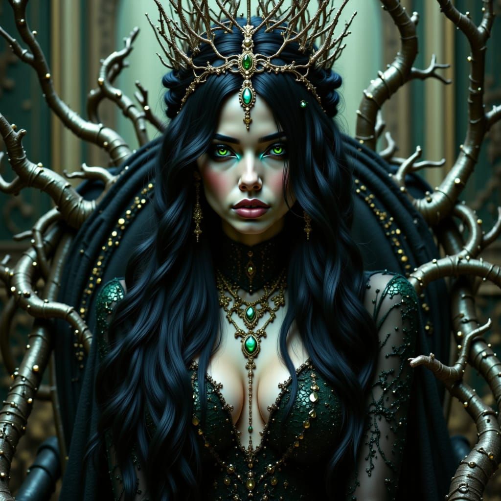 Gothic Queen with Emerald Eyes in Art Nouveau Style