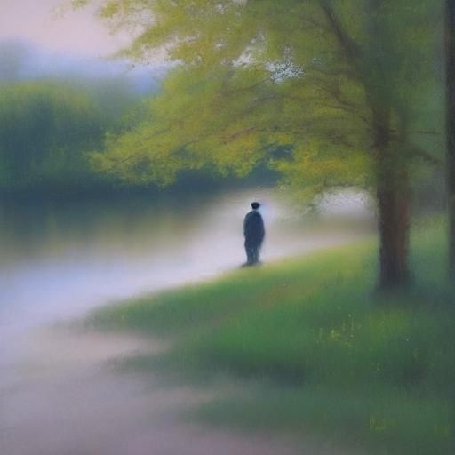 Impressionist Man Walking in Green Field
