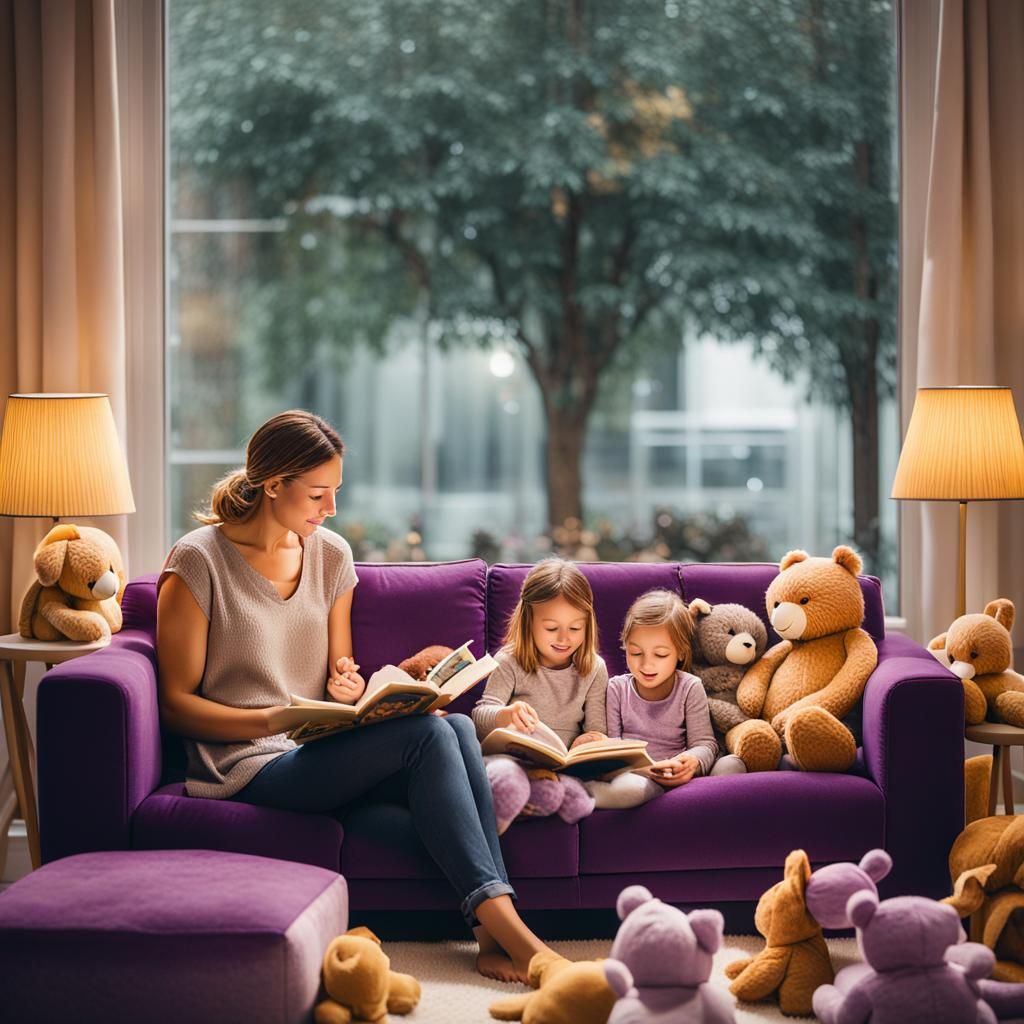 Cozy Mother Reading to Children in Golden Light
