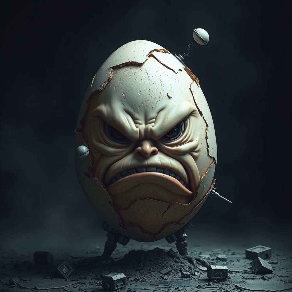 Angry Egg in Biomechanical Cyberpunk Style