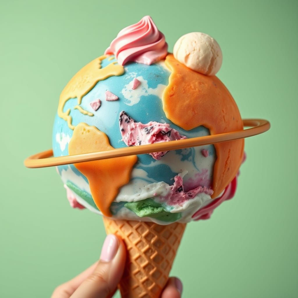 Hyperrealistic Italian Gelato Earth in a Cone