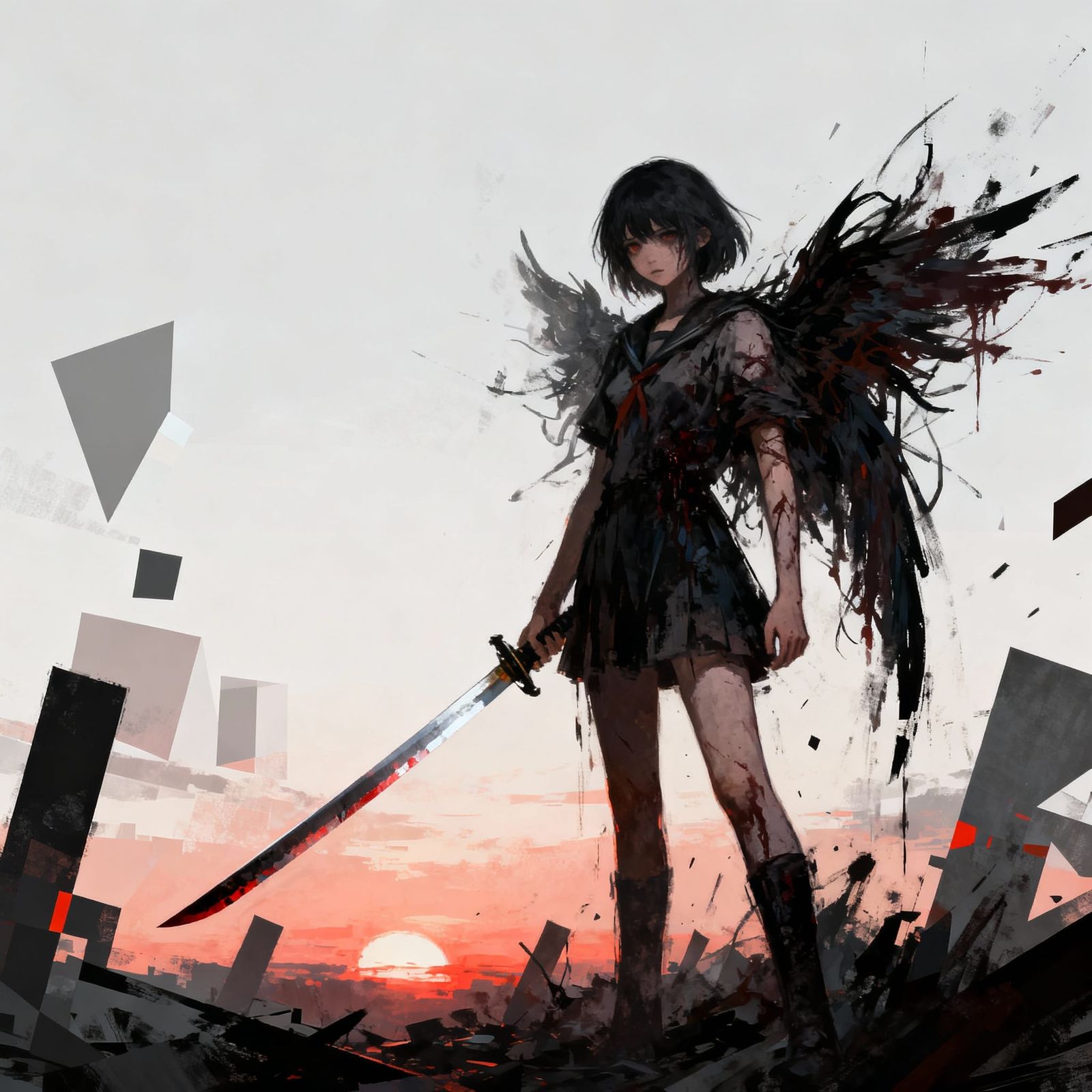Badass Sword Girl in Stark Dark Surrealism