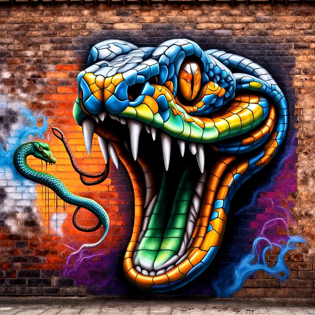 Vivid 3D Snake Graffiti Street Art