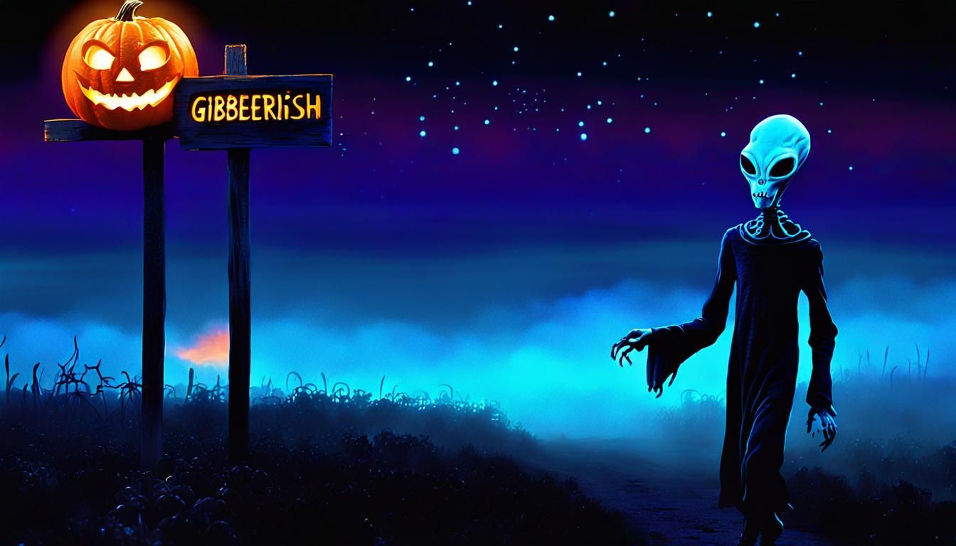 Surreal Alien with Jack-o-Lantern Head