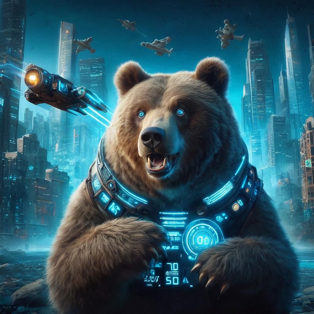 Playful Obese Bear-Tech-Runner in Utopian Darkness