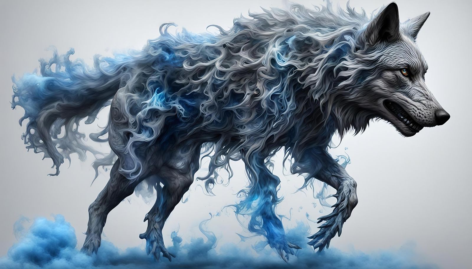 Wolf Rendered in Colored Smoke: 3D Holographic Art