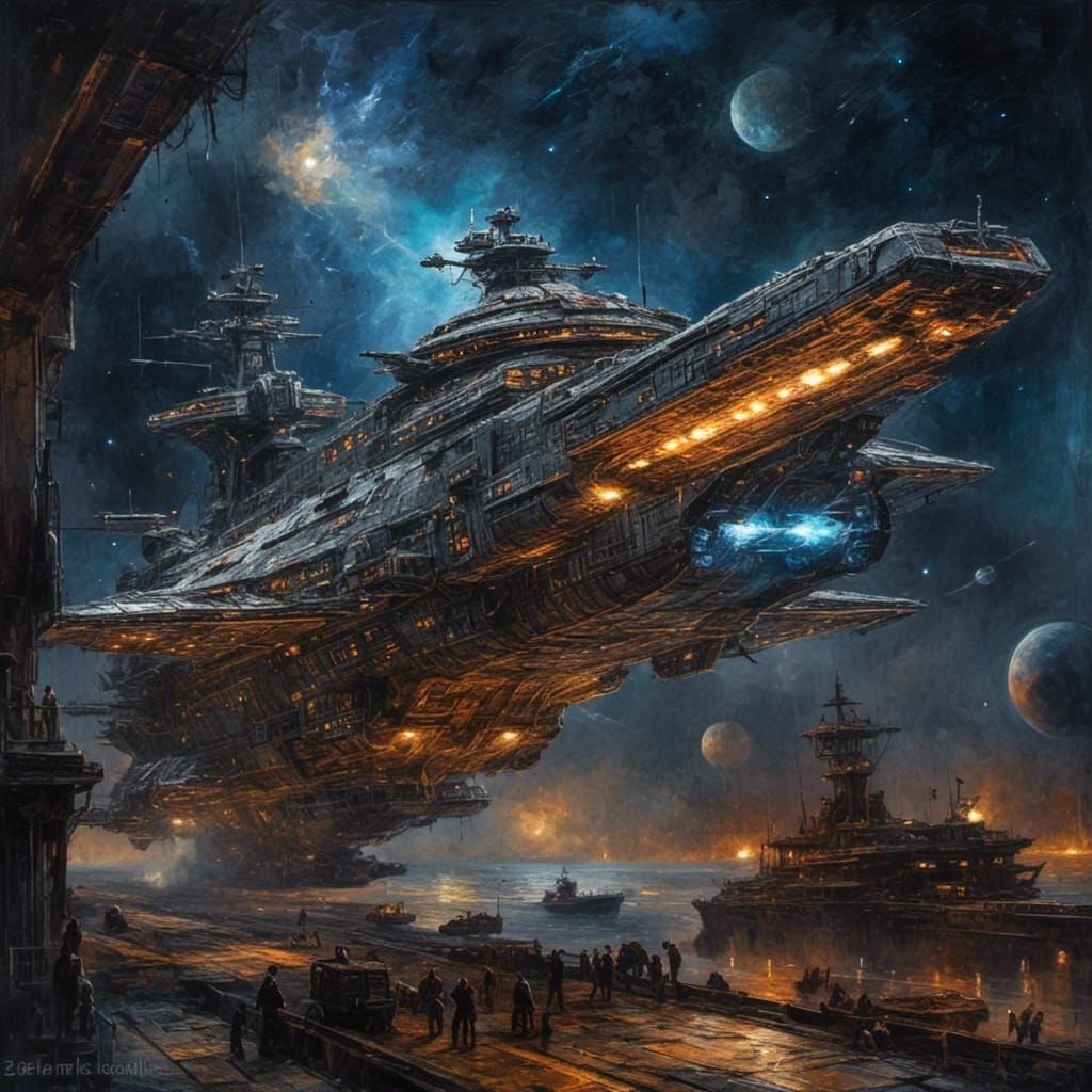 Galaxy Class Cruiser in Oil Chalk Painting Style