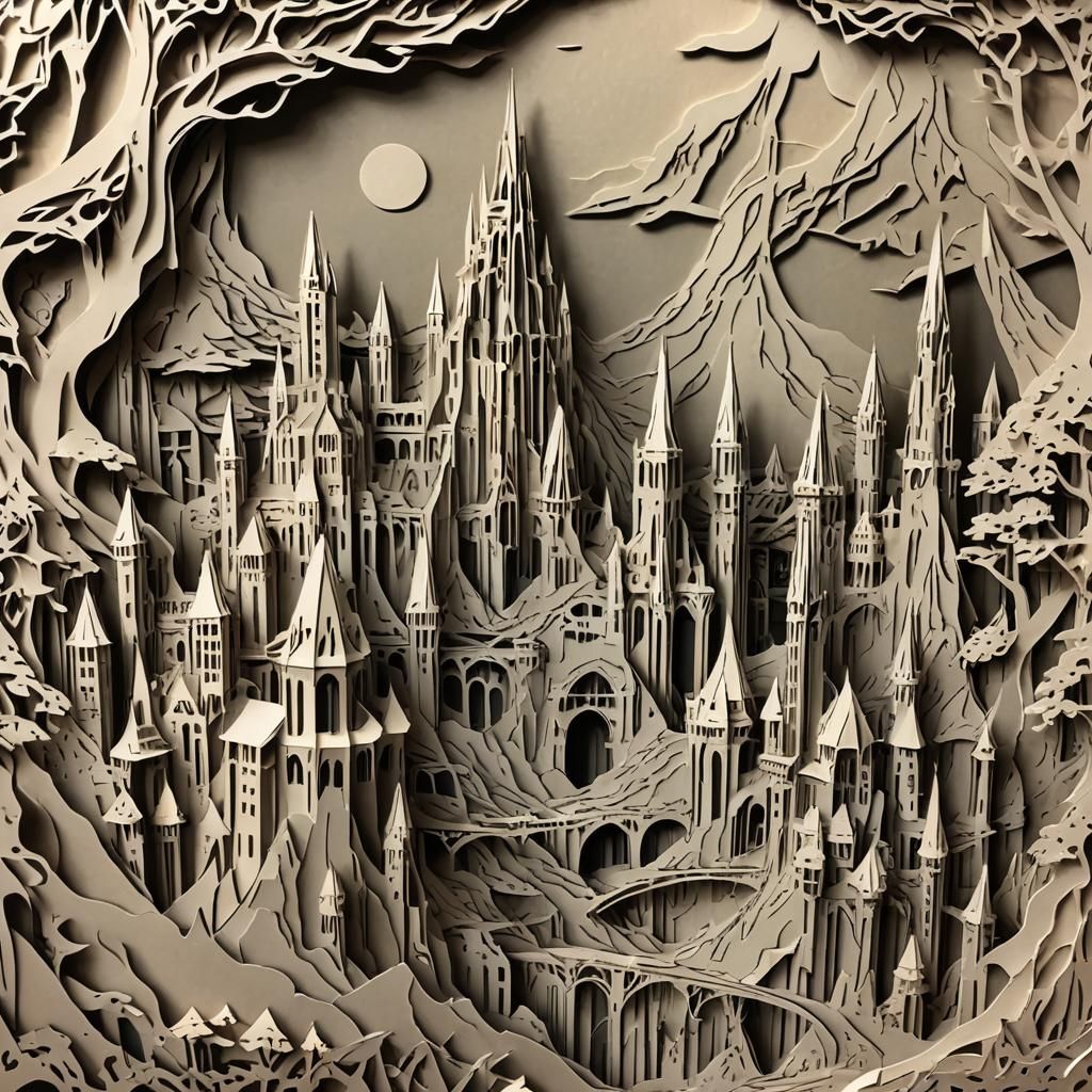 Mordor Realized as Kirigami Art