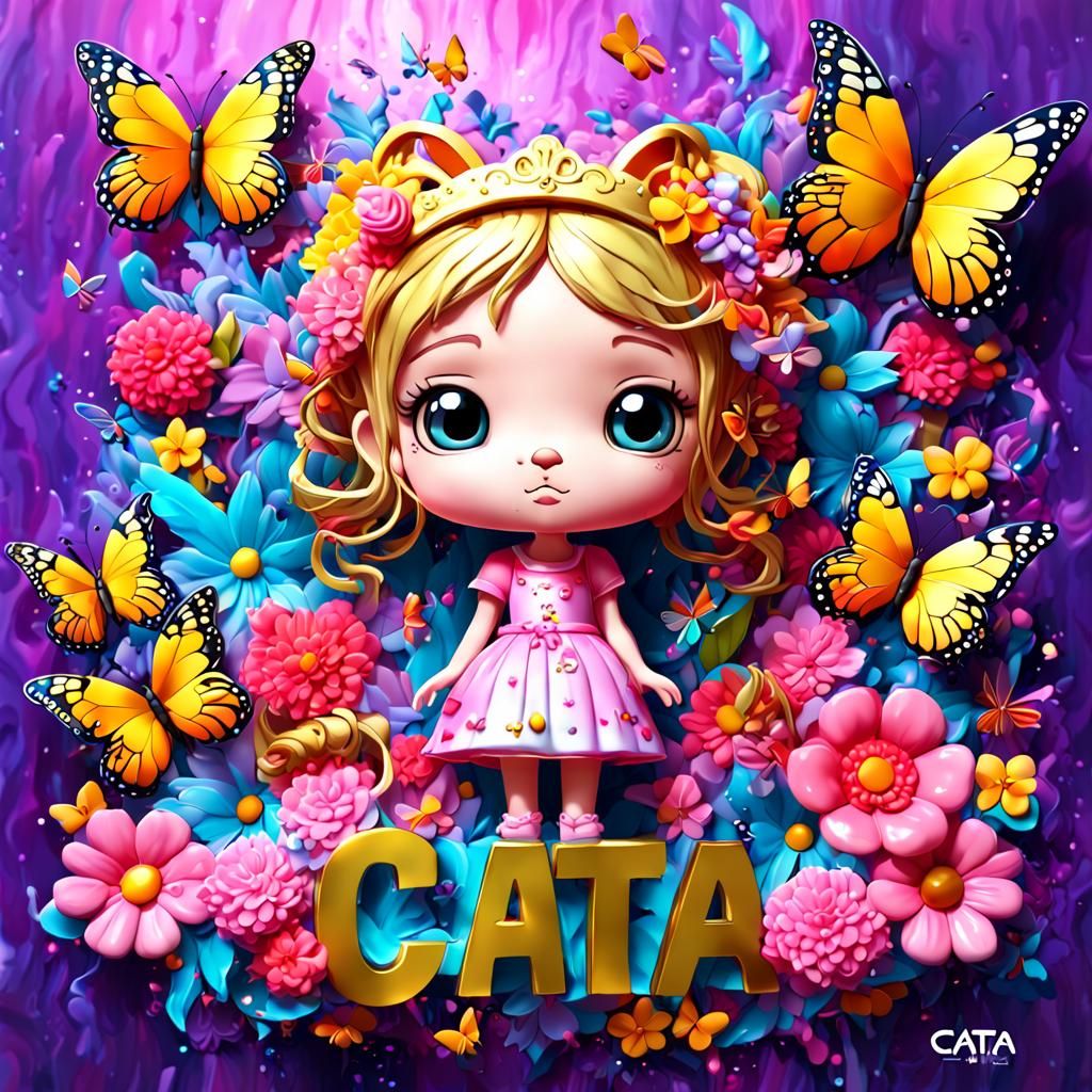 Kawaii Princess Surrounded by Flowers in Graffiti Art