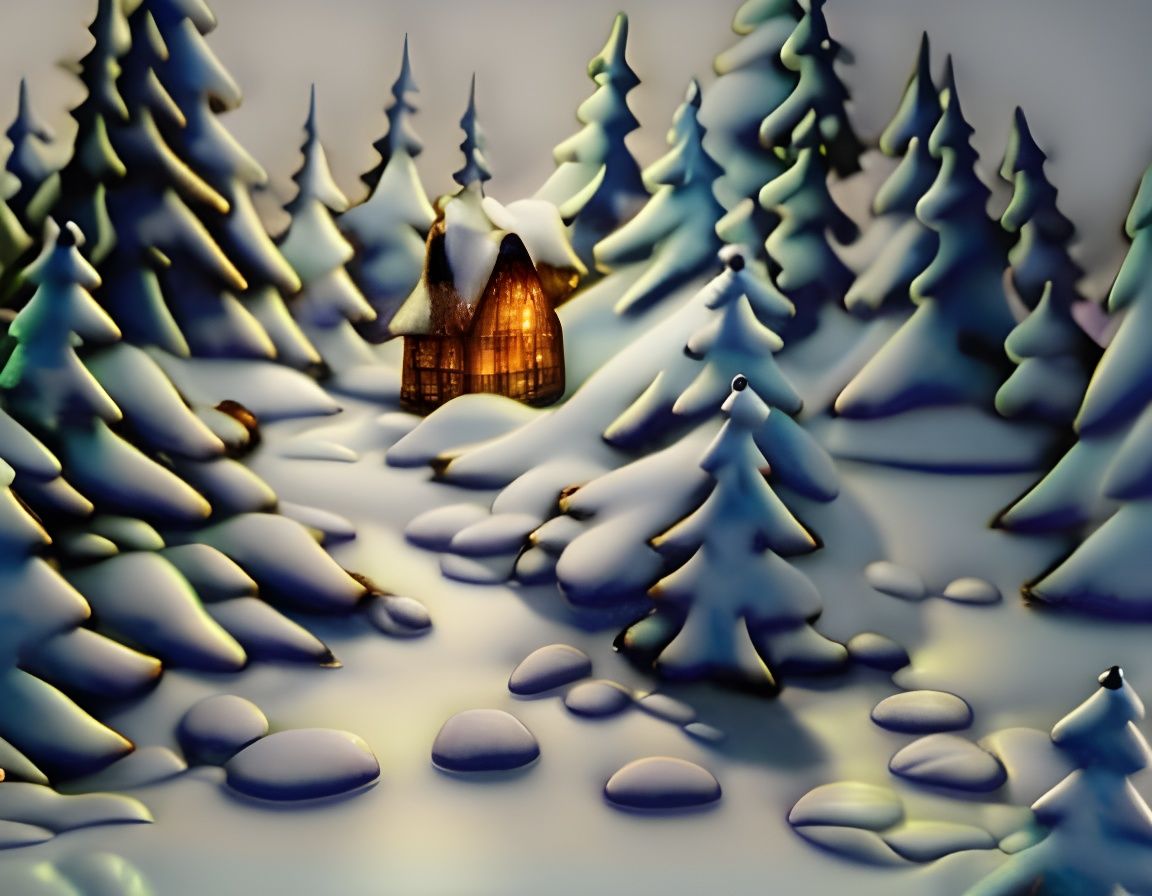 Enchanting Winter Fairytale in 3D Cel-Shaded Style