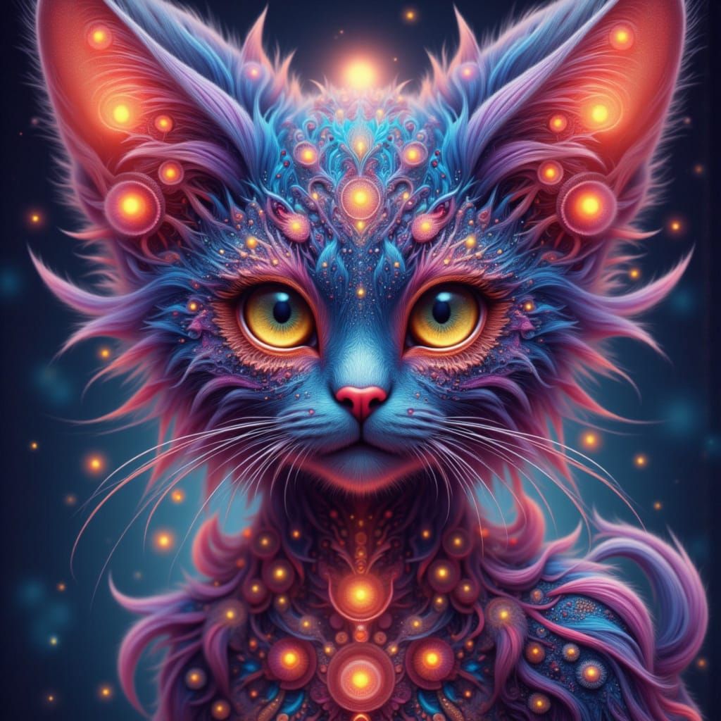 Ethereal Cat Portrait in Mandala Style