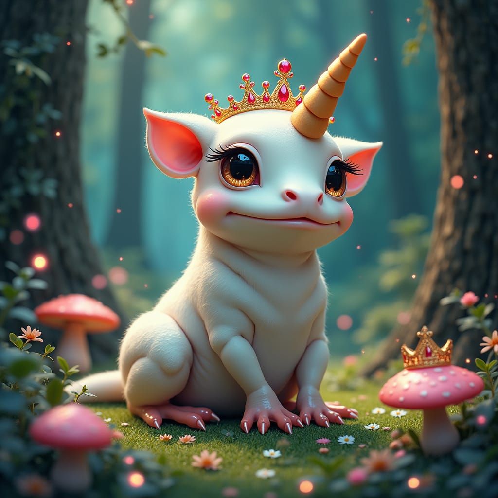 Frog-Headed Unicorn in Dreamlike Fantasy Forest