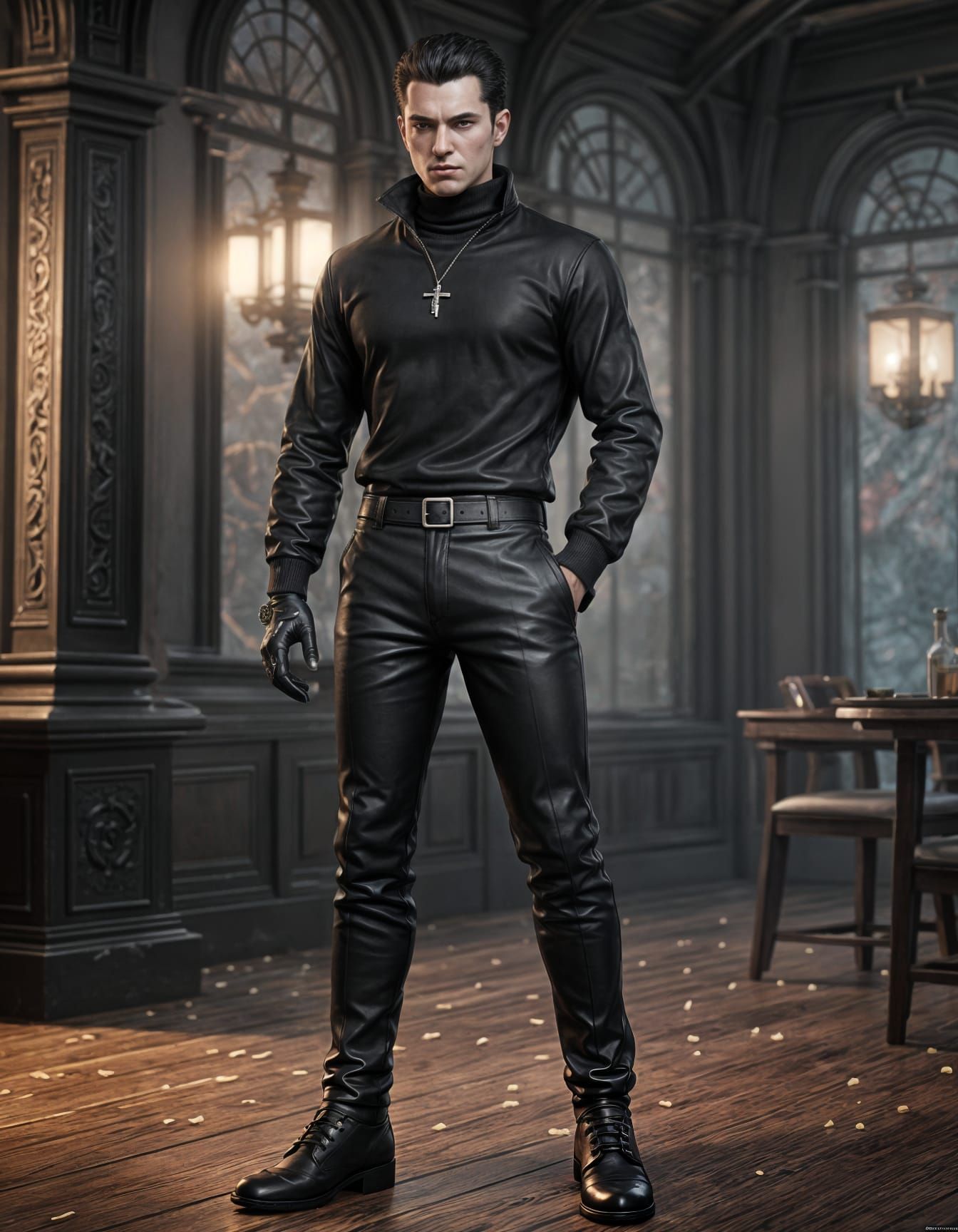 Anime-Style Vampire in Black Cashmere Sweater