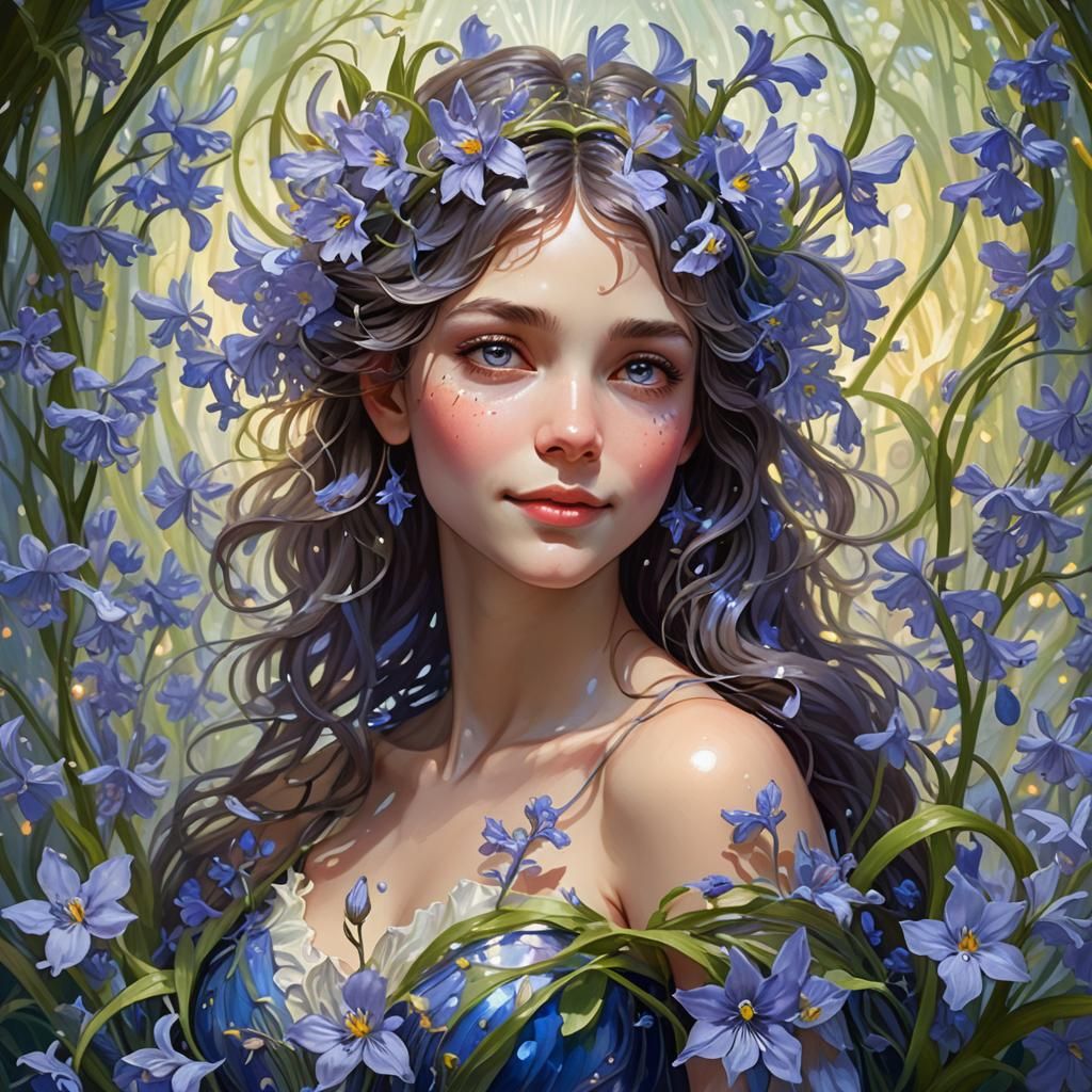 Bluebell Fairy Portrait with Iridescent Wings