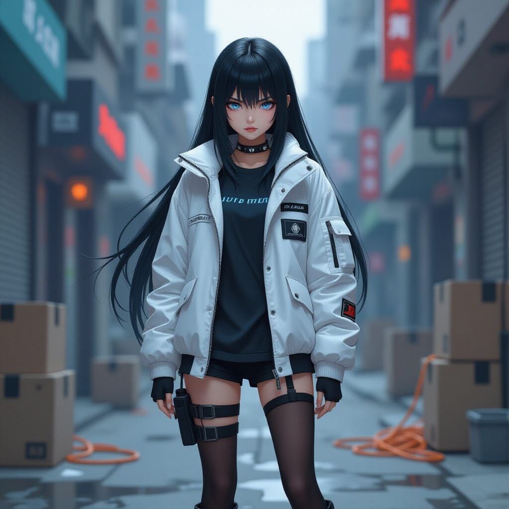 Anime Girl in Techwear with Sci-Fi Equipment
