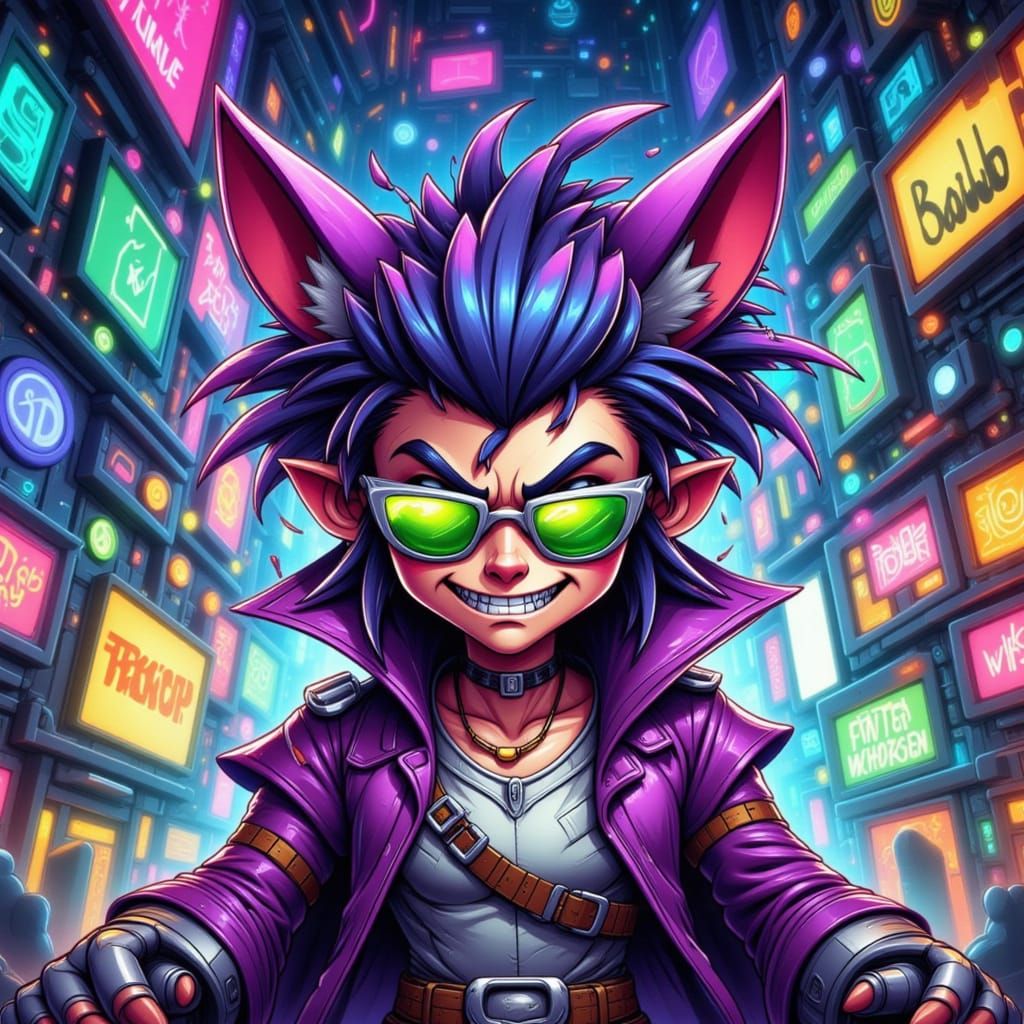 Crazy Haired Werewolf in Purple Jacket with Green Sunglasses
