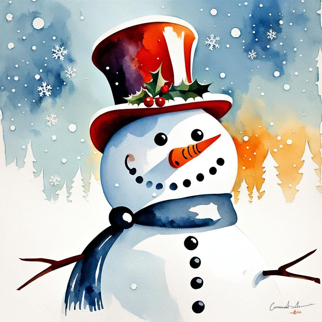 Winter Wonderland Scene in Vibrant Retro Style
