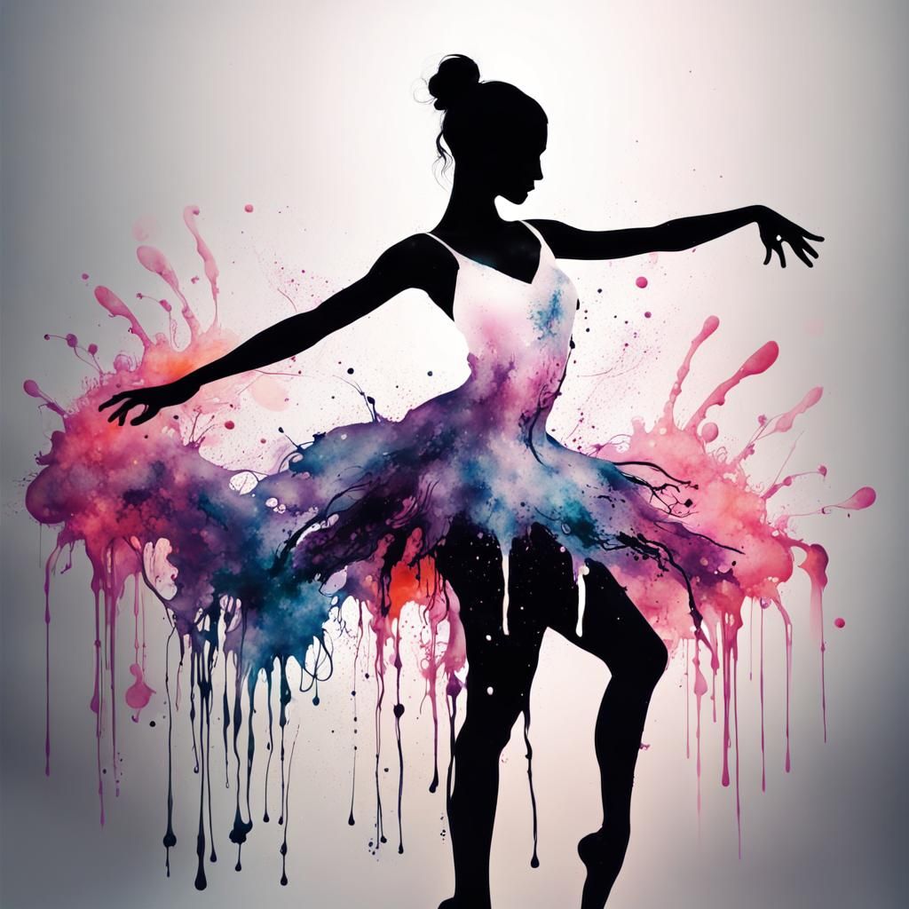 Ink Splash Silhouette of Ballerina in Cosmic Dance