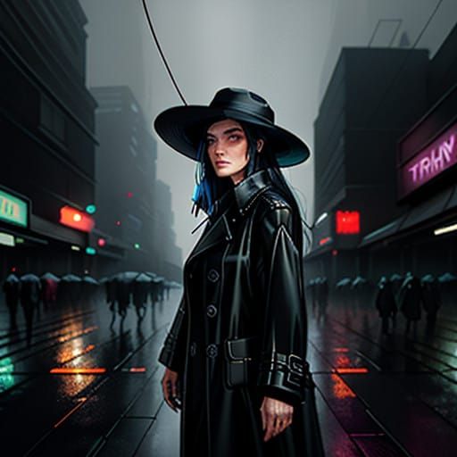 Rainy City Streets at Dusk in a Futuristic Mood