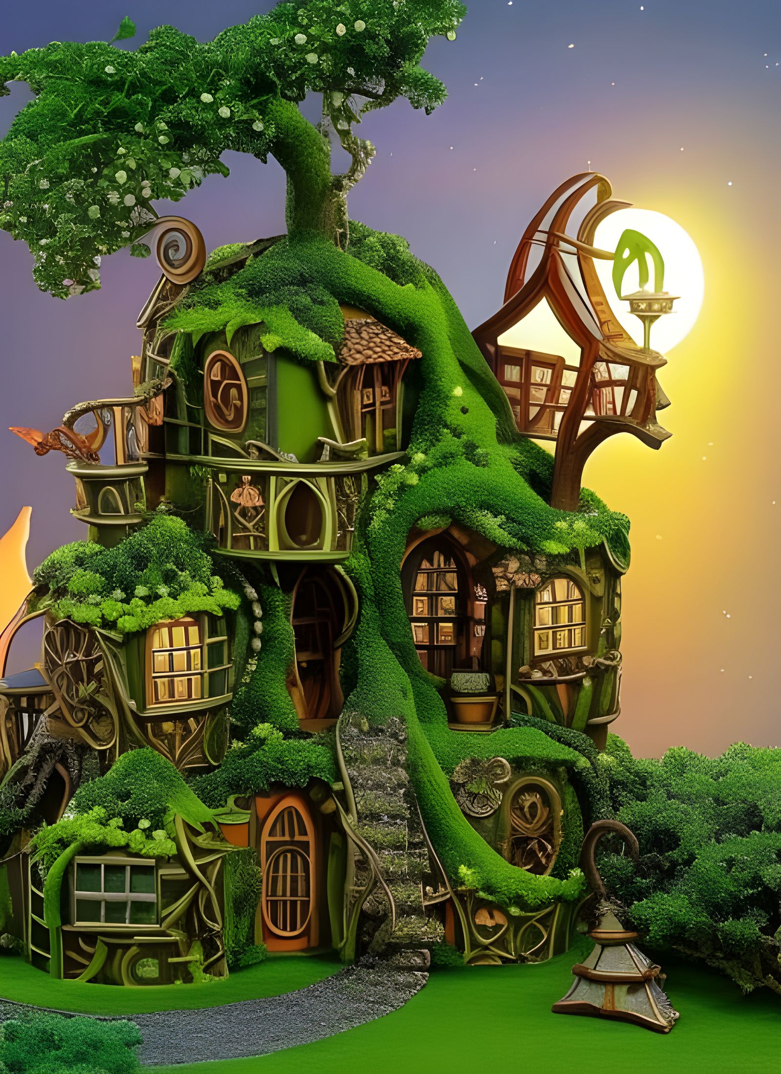 Mystical Treehouse Mansion in Giant Glowing Tree