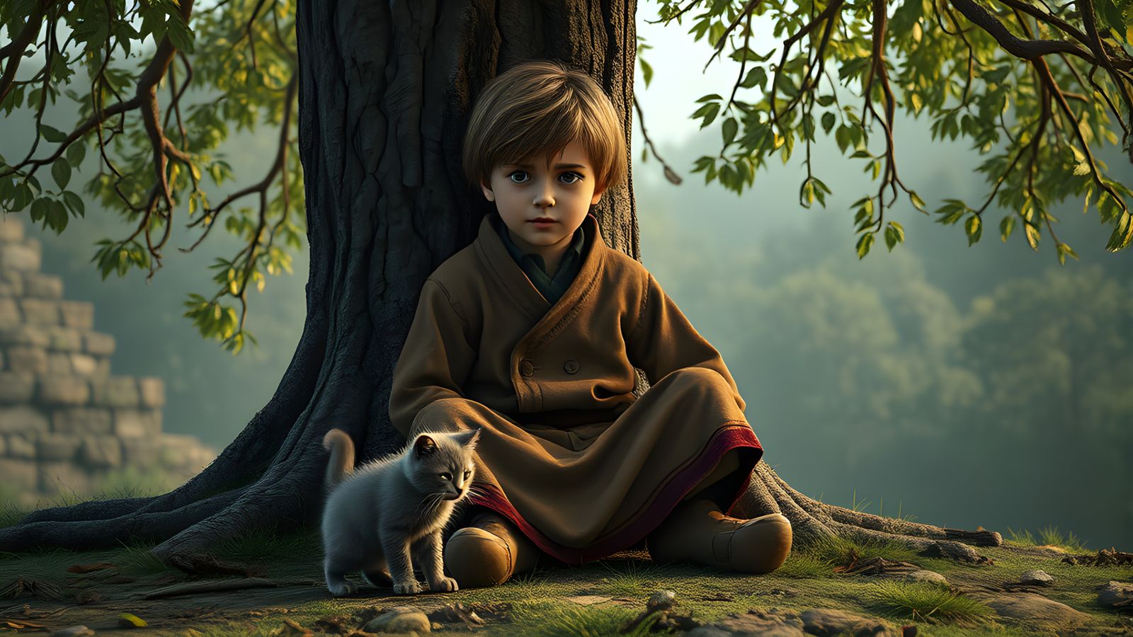 Orphan Boy with Kitten in Unreal Engine 5