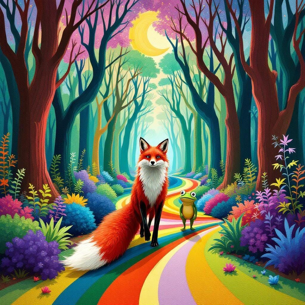 Red Fox in Warped Forest: String-Art Technique