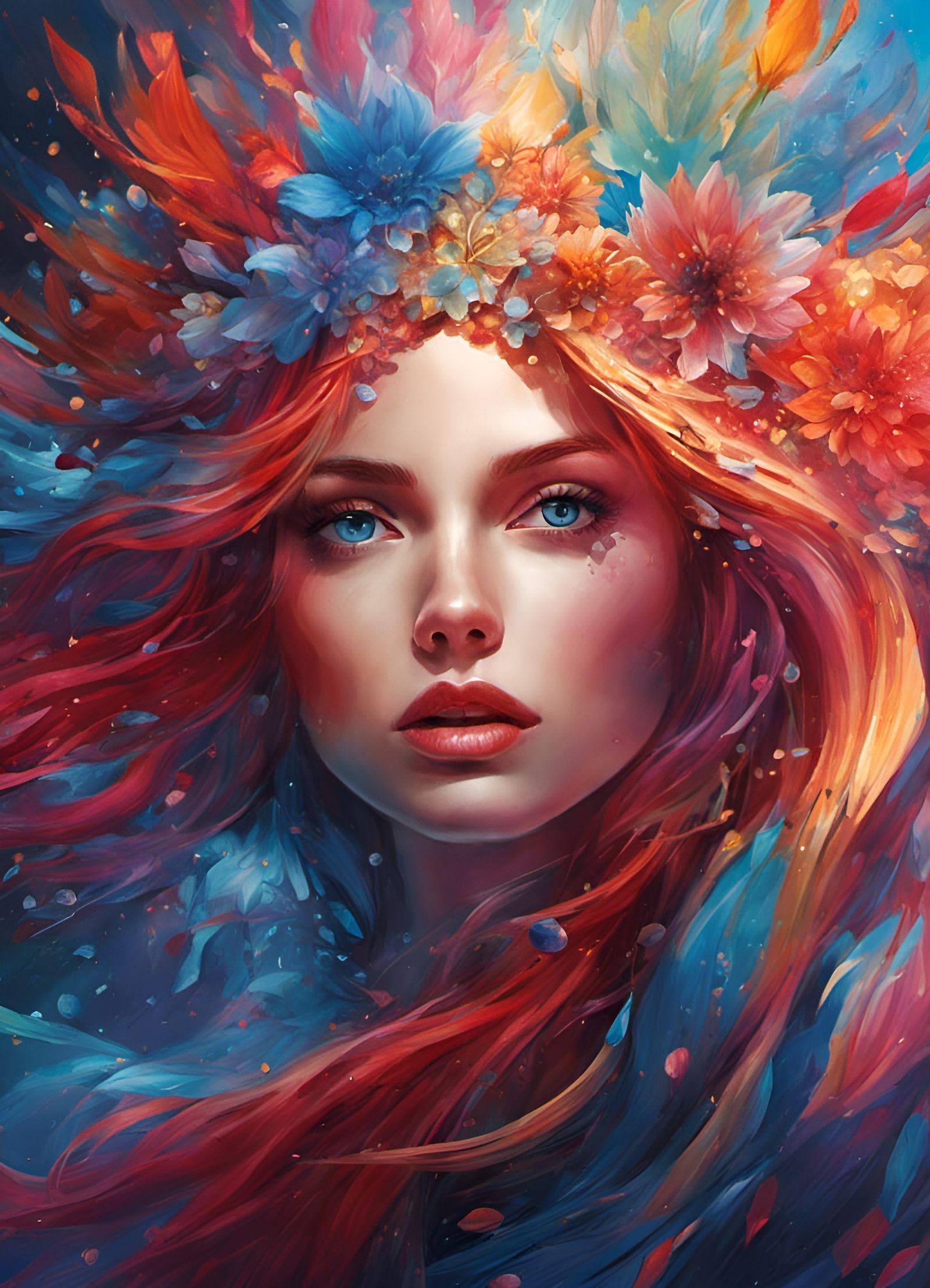 Surreal Wildflower Portrait in Holographic Astral Style