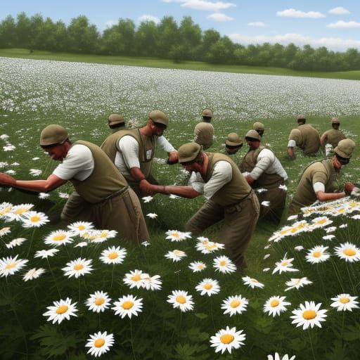 Convicts in a Chain Gang Pick Wildflowers