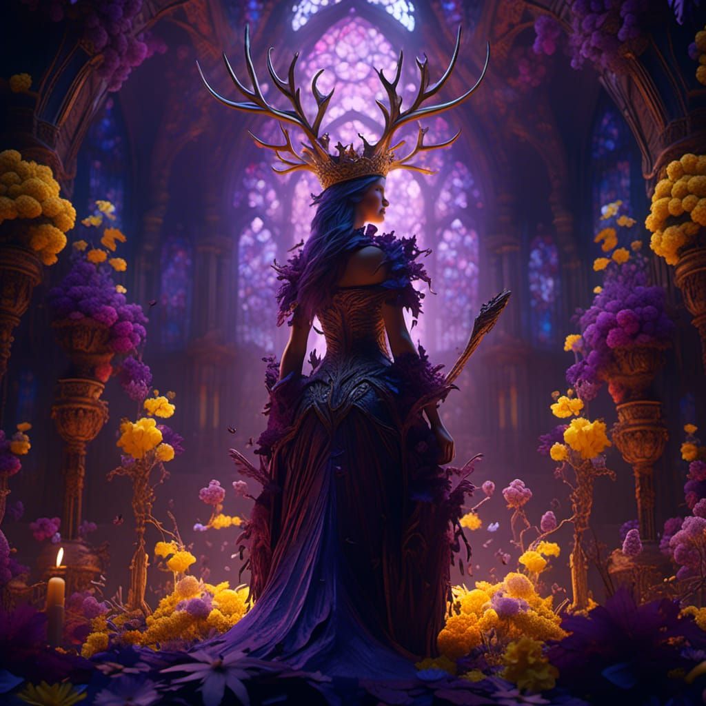 Antler Crown Sorceress Casts Lightning: Hyperreal Fantasy Ar...