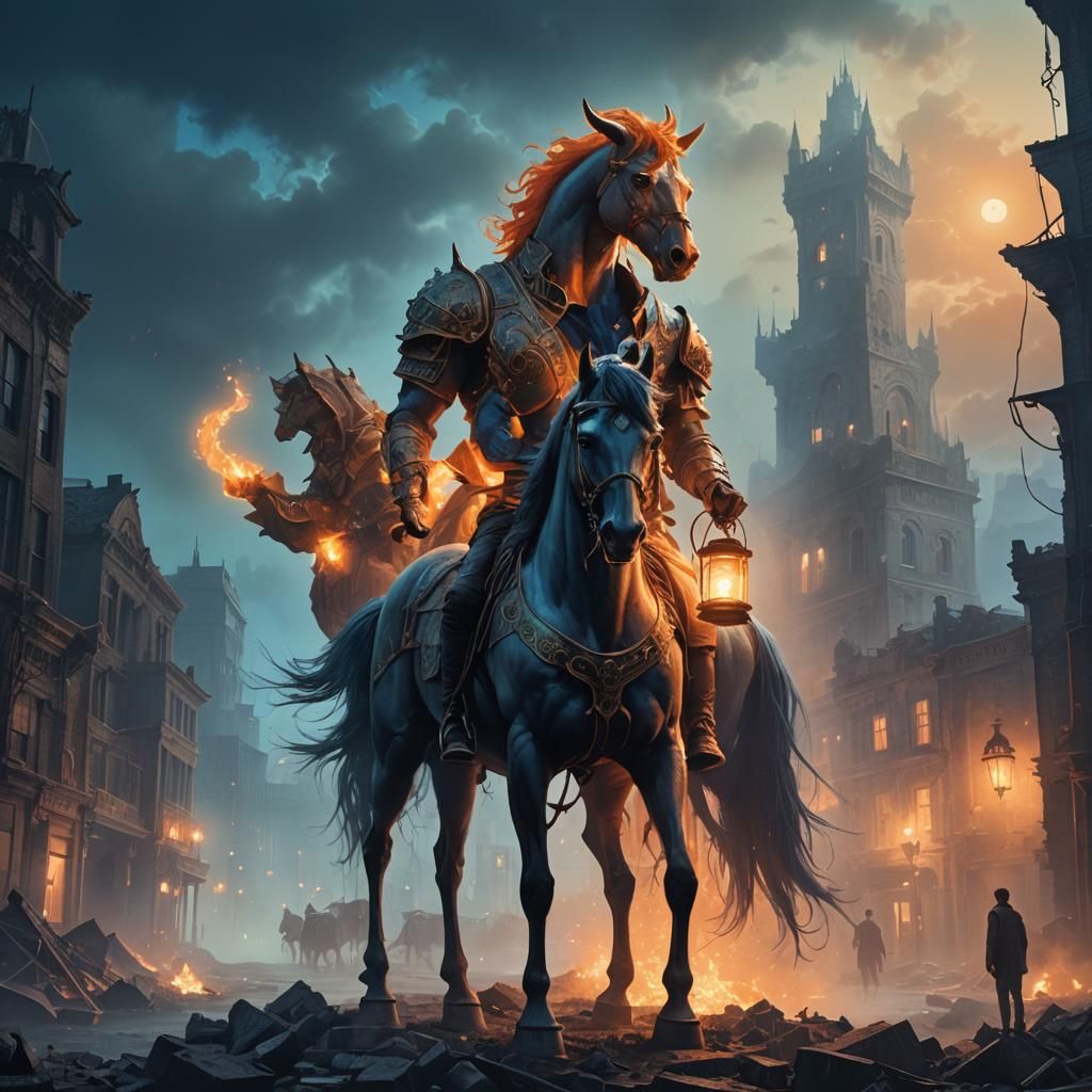 Surreal Centaur in Ruined Cityscape: Matte Painting