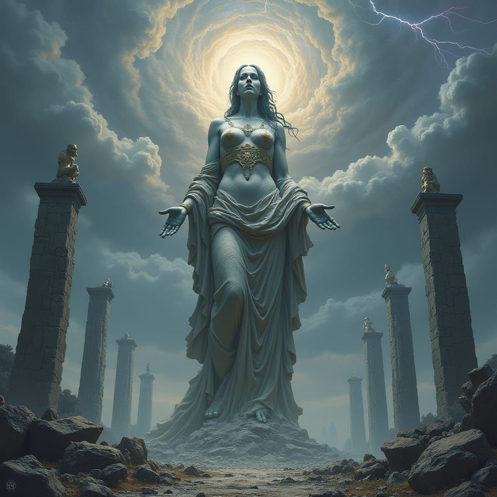 Gothic Goddess Emerging from Cosmic Vortex