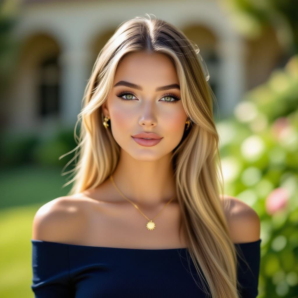 Young Woman in Garden at Golden Hour