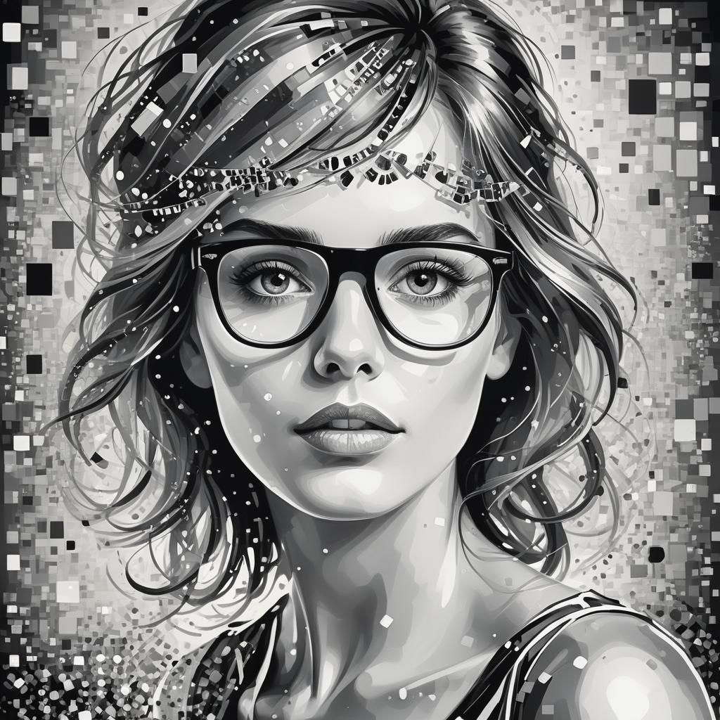Abstract Pixel Portrait in Halftone Style