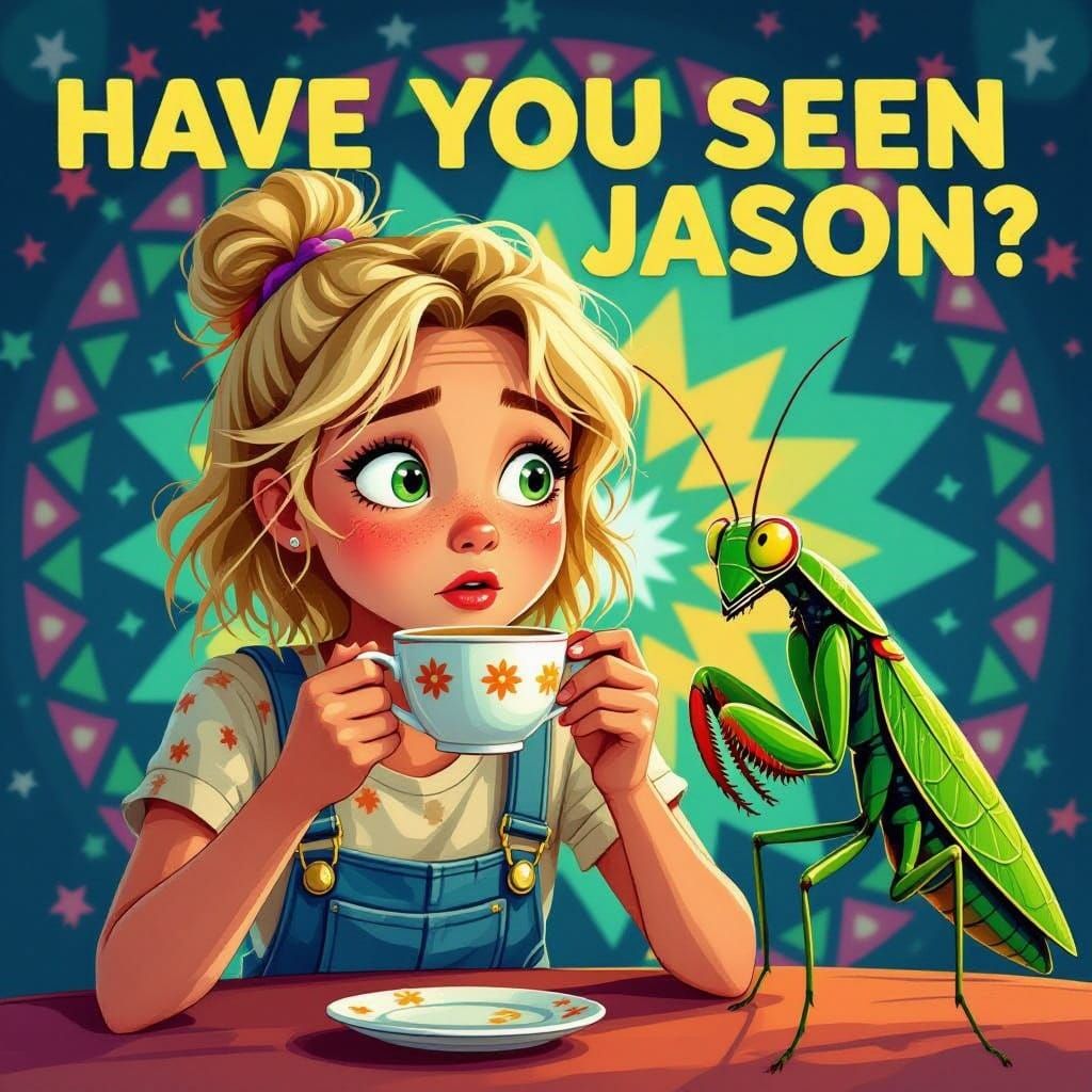 Girl Sipping Tea and Chatting with Mantis