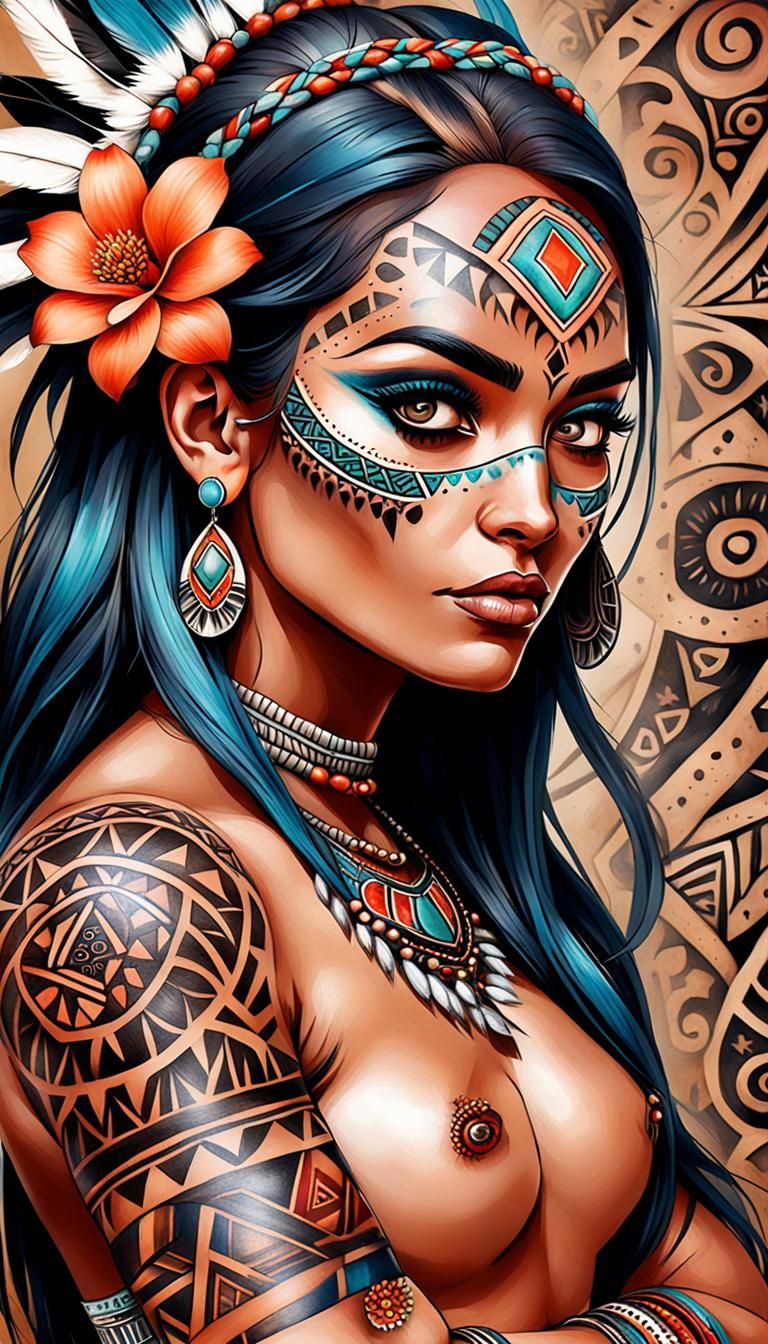 Mujer estilo guerrera inspirada en Mamacocha, raza aria mezc...