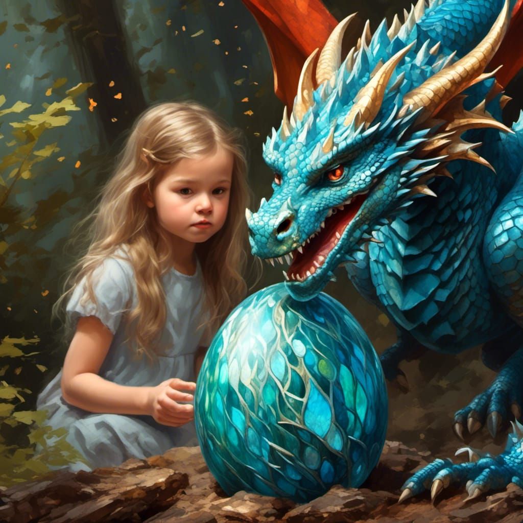 Girl and Hatching Baby Dragon