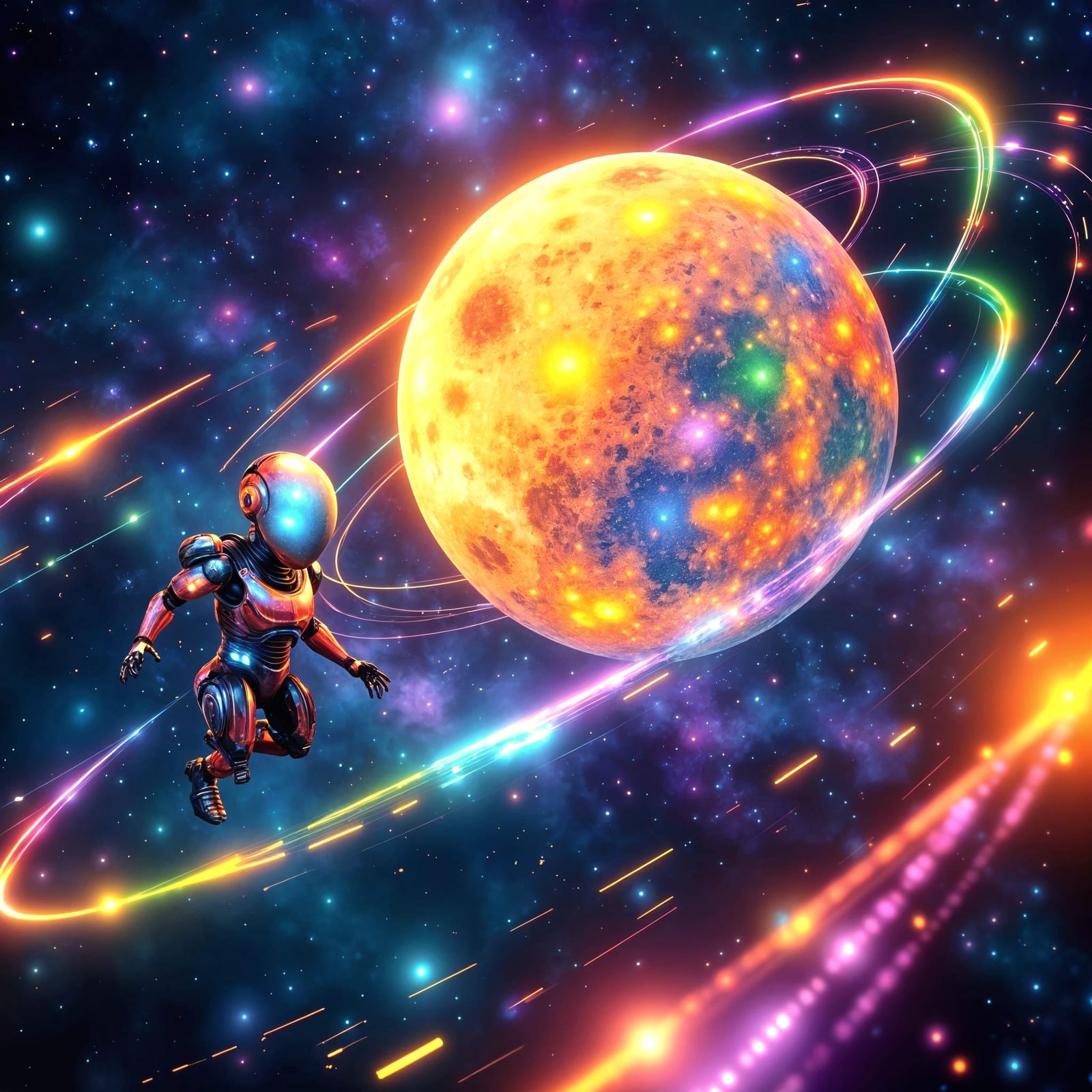 Realistic Moon Prism Assemblage with Alien Spaceship