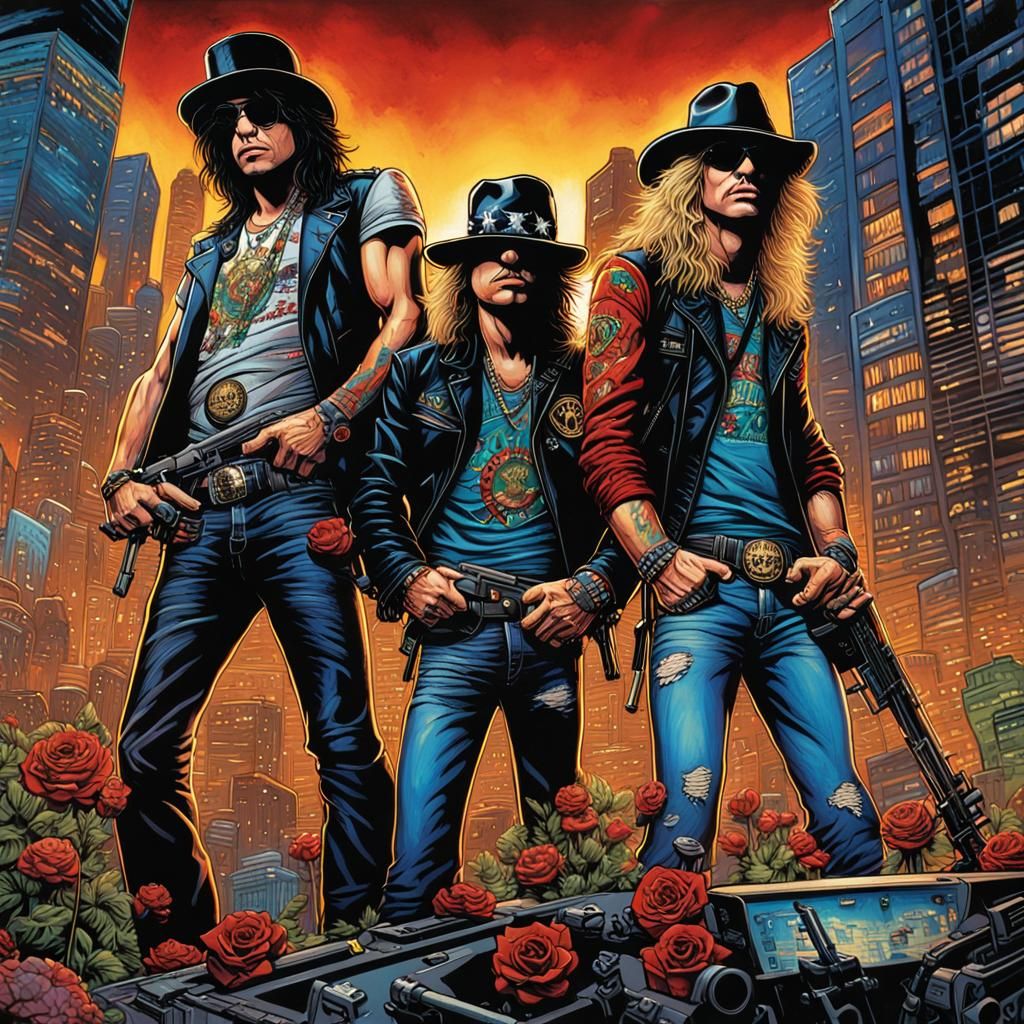 Guns N' Roses Album Cover in Comic Book Style