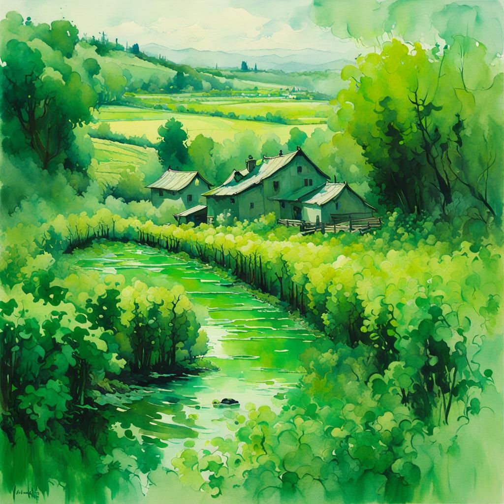 Green Vineyard: Hyperdetailed Watercolour Fantasy