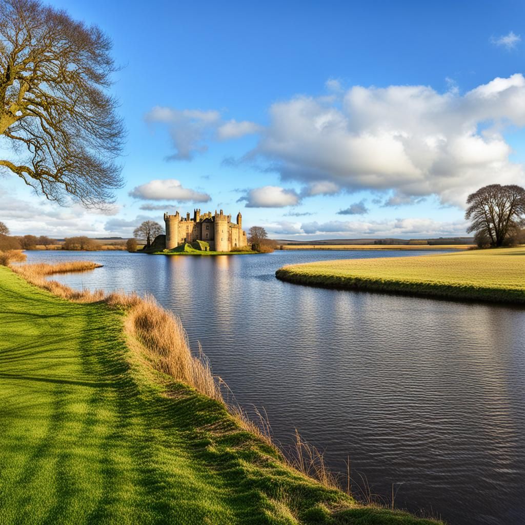 Castle , lake and river penbroke