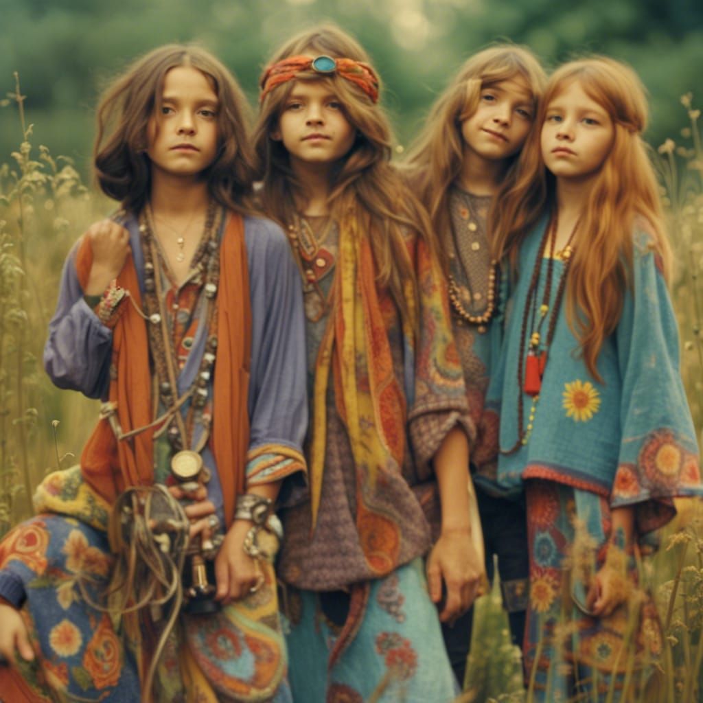 Serene Depiction of the Hippie Movement