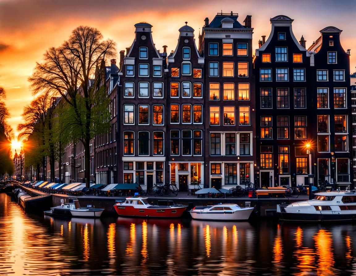 Amsterdam River Sunset with Reflected Light